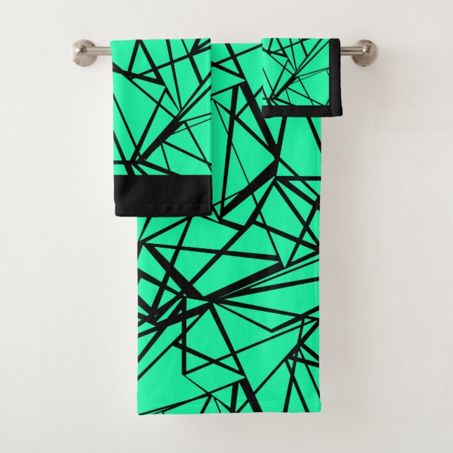 Conjunto De Toalhas Abstrato de turquesa preto (Insitu)