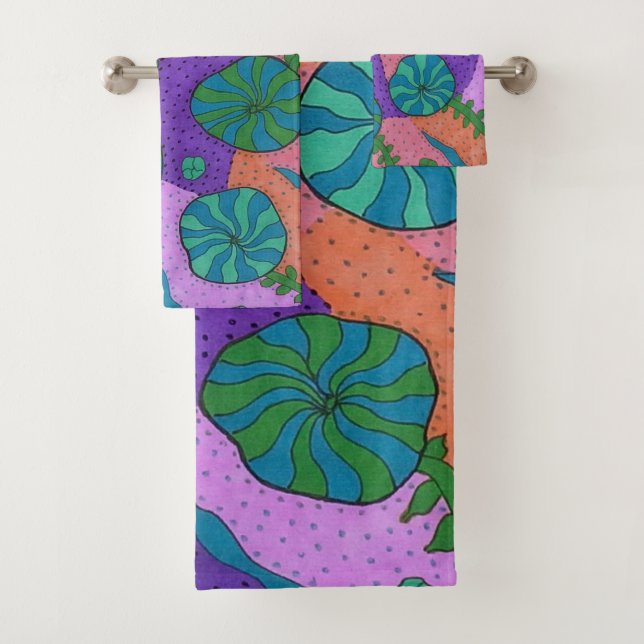 Conjunto De Toalhas Abstrato do Jardim do Mar de Retro  (Insitu)