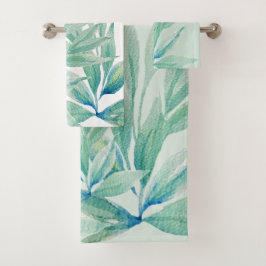 Conjunto De Toalhas Abstrato do Oceano Azul Moderno - Plantas Aquarela