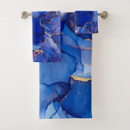 Conjunto De Toalhas Abstrato Dourado azul 