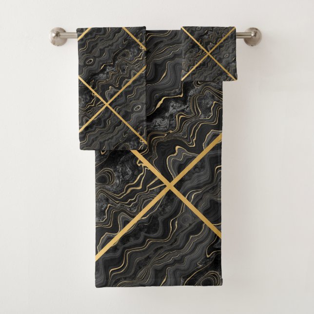 CONJUNTO DE TOALHAS ABSTRATO DOURADO NEGRO 2 BATH TOWEL SET (Insitu)