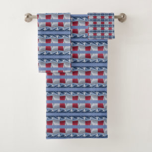 Conjunto De Toalhas Abstrato em branco e azul vermelhos