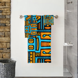 Conjunto De Toalhas Abstrato Figurativo Ousado Azul Laranja