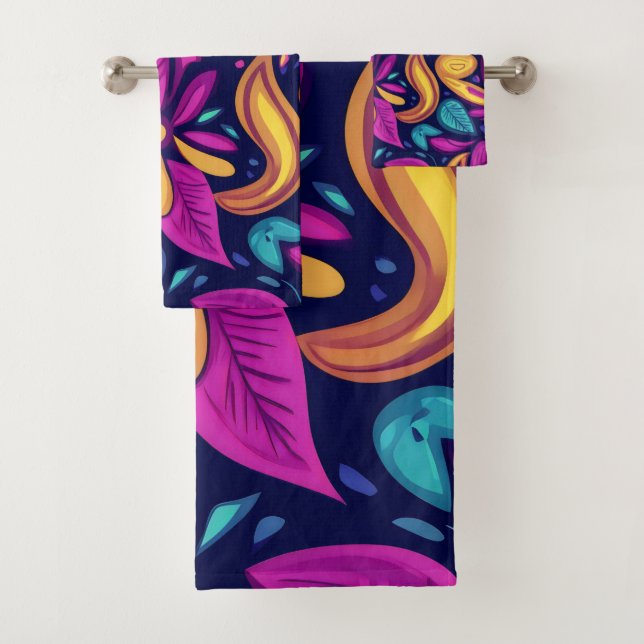 Conjunto De Toalhas Abstrato Floral Boho colorido 1 (Insitu)