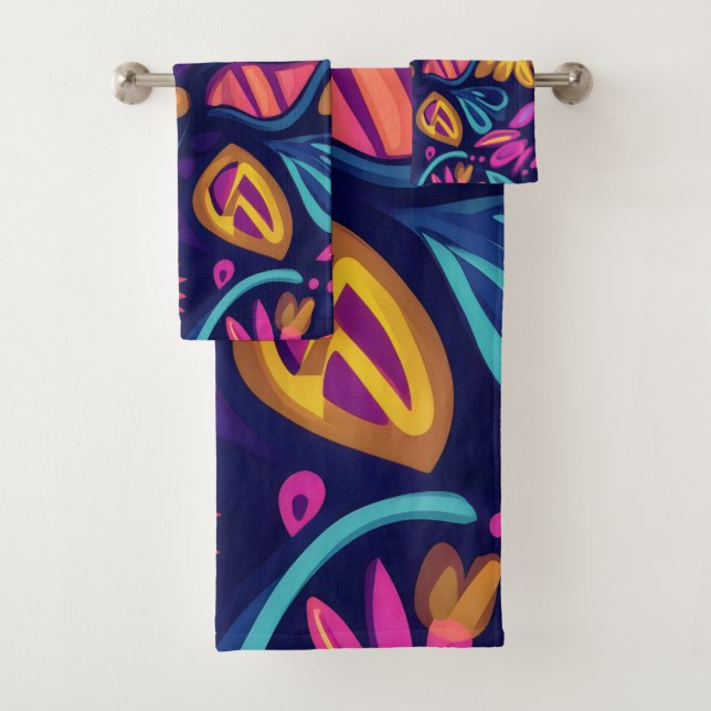 Conjunto De Toalhas Abstrato Floral Boho colorido 11 (Insitu)