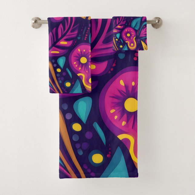 Conjunto De Toalhas Abstrato Floral Boho colorido 5 (Insitu)