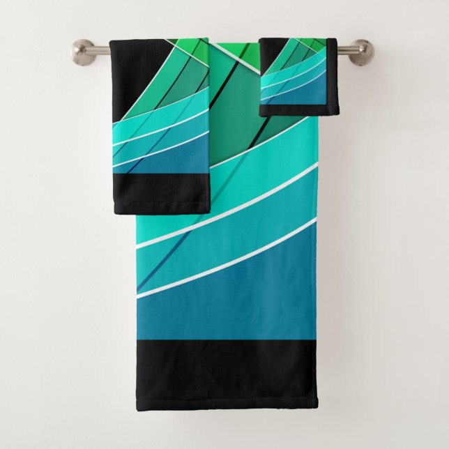 Conjunto De Toalhas Abstrato, geométrica, verde, azul, preto (Insitu)