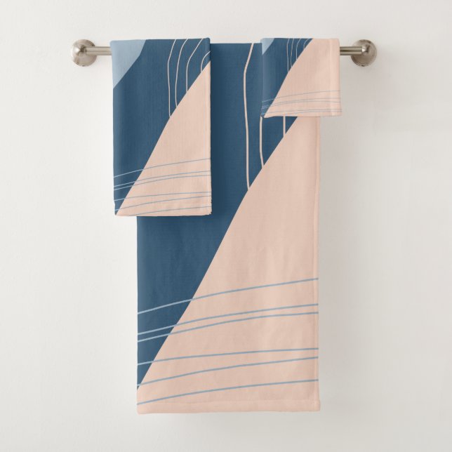 Conjunto De Toalhas Abstrato geométrico mínimo moderno, azul e rosa (Insitu)