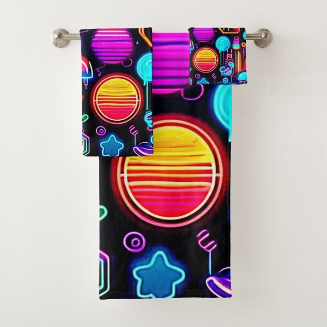 Conjunto De Toalhas Abstrato Geométrico Neon (Insitu)