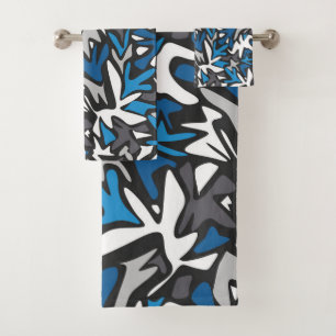 Conjunto De Toalhas abstrato, geométrico, padrão, lama preta e azul
