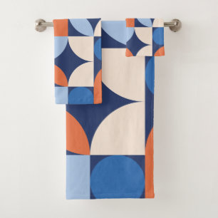 Conjunto De Toalhas Abstrato Geométrico Padrão Laranja Azul