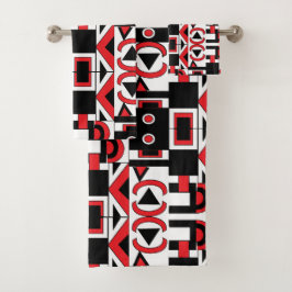 Conjunto De Toalhas Abstrato Geométrico Padrão Vermelho Preto Moderno