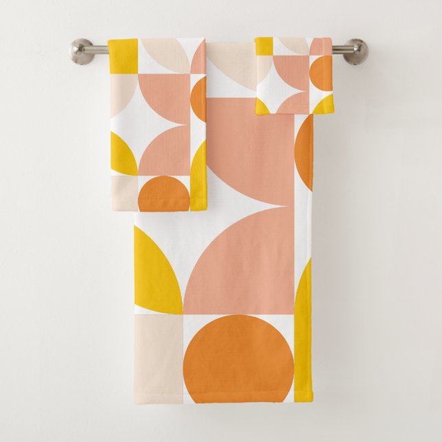 Conjunto De Toalhas Abstrato Geométrico Peach Orange Yellow (Insitu)