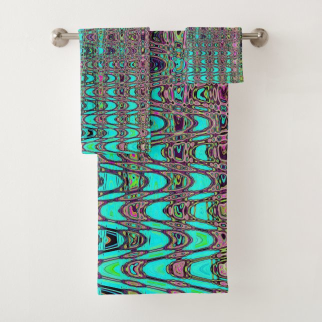 Conjunto De Toalhas Abstrato Kaleidoscópico Ondas Aqua Retro Boomerang (Insitu)