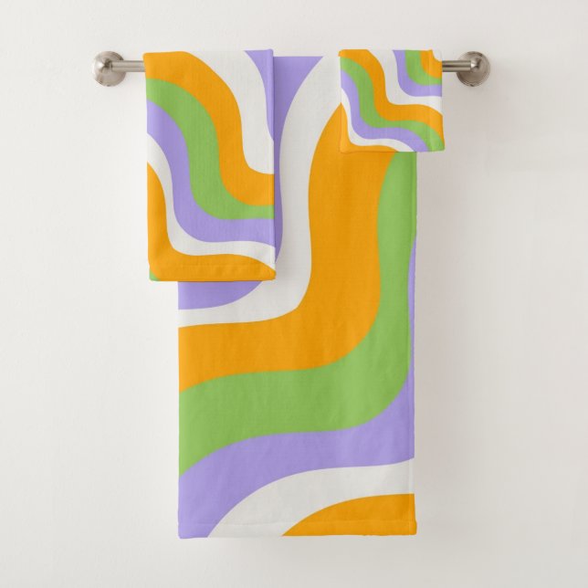 Conjunto De Toalhas Abstrato Laranja Verde Roxo-Roxo-Roxo Negrito (Insitu)