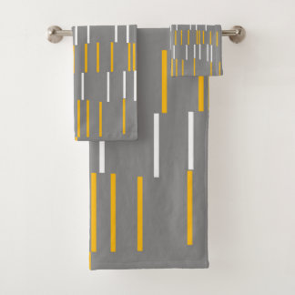 Conjunto De Toalhas Abstrato, linhas verticais, cinzas, amarelas, bran