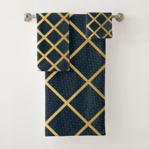 CONJUNTO DE TOALHAS ABSTRATO LUXE MARINHO GRID BATH TOWEL SET