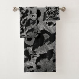 Conjunto De Toalhas Abstrato Magia - Preto Prateado