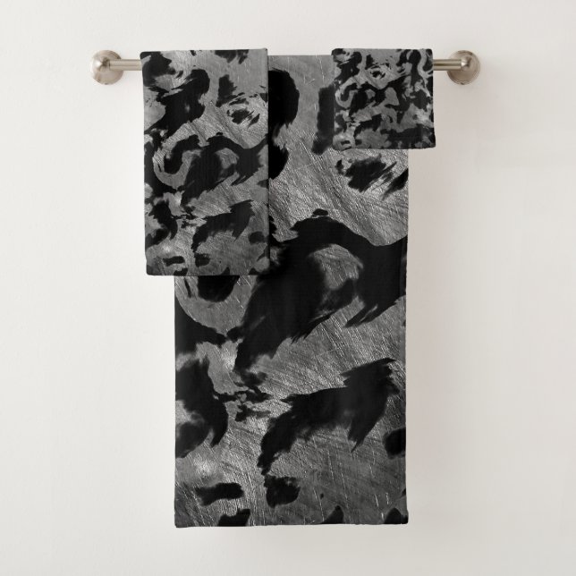 Conjunto De Toalhas Abstrato Magia - Preto Prateado (Insitu)