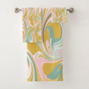 Conjunto De Toalhas Abstrato Marble Bonito em Rosa Terrestre e Dourado