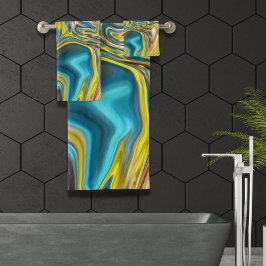 Conjunto De Toalhas abstrato marble espirra azul-azul-turquesa-lacrime