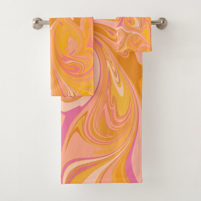 Conjunto De Toalhas Abstrato Marble Swirl Art em amarelo (Insitu)