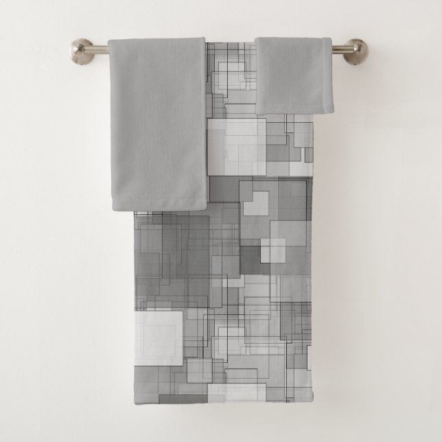 Conjunto De Toalhas Abstrato Modern Silver Squares (Insitu)