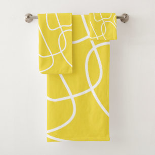 Conjunto De Toalhas Abstrato Moderna Arte em Linha Amarela