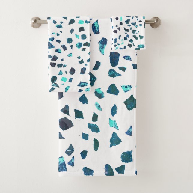Conjunto De Toalhas Abstrato Moderno Marmoreado Turquoise Terrazzo (Insitu)