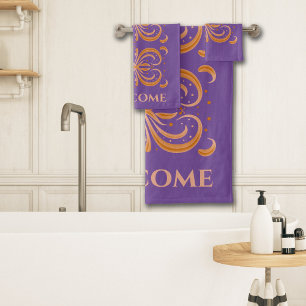 Conjunto De Toalhas Abstrato moderno Pêssego Laranja Roxo