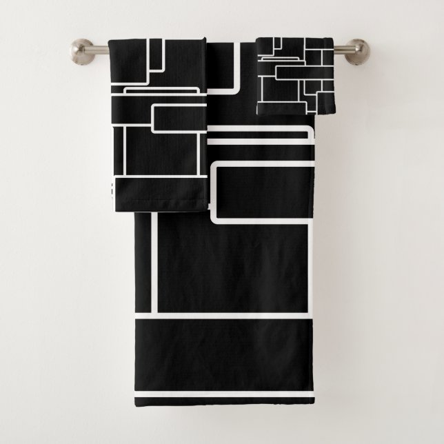 Conjunto De Toalhas Abstrato moderno preto e branco (Insitu)