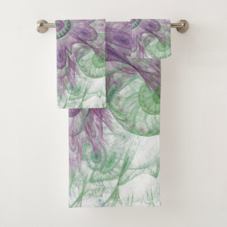 Conjunto De Toalhas Abstrato moderno - Roxo Fractal e Design Verde