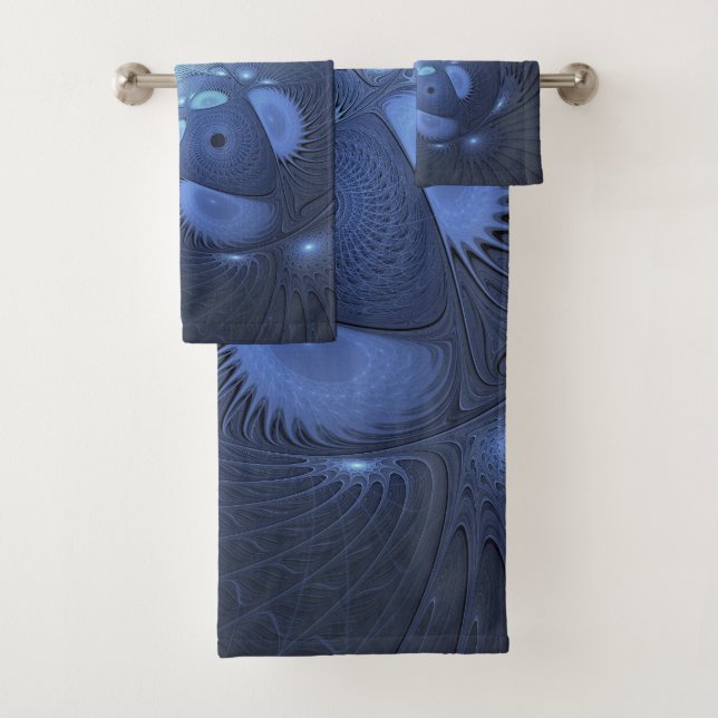 Conjunto De Toalhas Abstrato moderno Trendy Dusk Blue Fractal Art (Insitu)