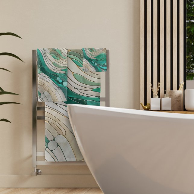 Conjunto De Toalhas Abstrato mosaico - Pérola, Taupe e Emerald (Criador carregado)