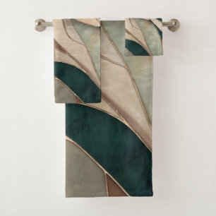 Conjunto De Toalhas Abstrato mosaico - Taupe e Emerald