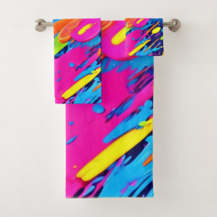 Conjunto De Toalhas Abstrato Neon Brushstrokes Splash Art