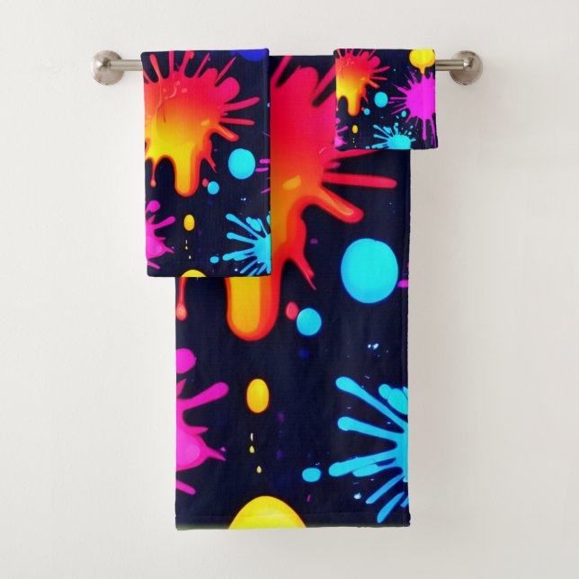 Conjunto De Toalhas Abstrato Neon Paint DriTrabalho de arte (Insitu)