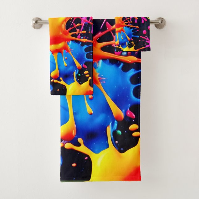 Conjunto De Toalhas Abstrato Neon Paint Splash Trabalho de arte (Insitu)