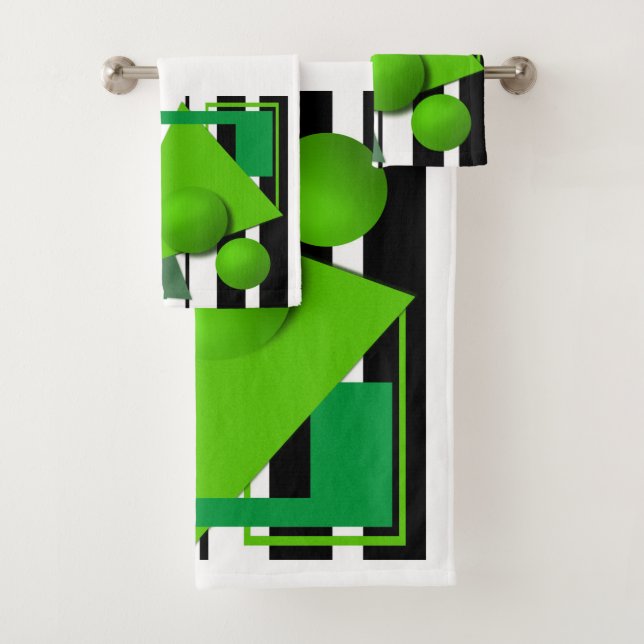 Conjunto De Toalhas Abstrato neon verde formas geométricas esfera circ (Insitu)