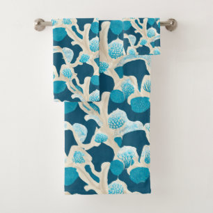 Conjunto De Toalhas Abstrato Oceano Azul Padrão costeiro