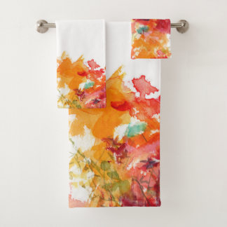 Conjunto De Toalhas Abstrato Orange e White Watercolor Floral 2