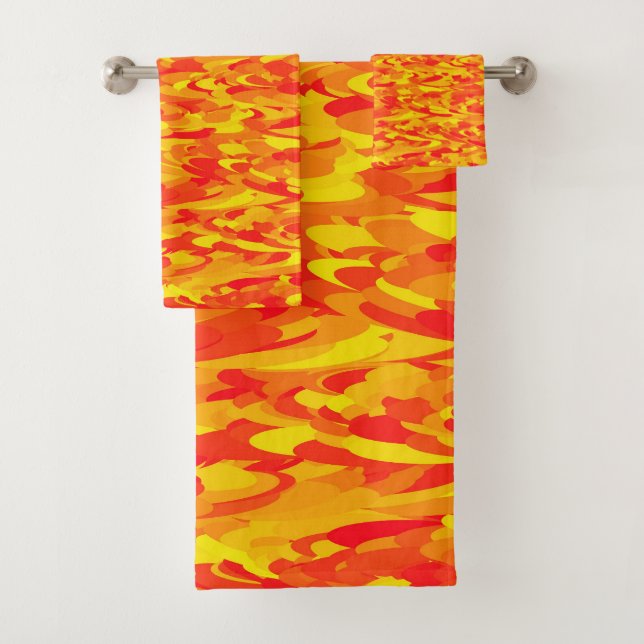 Conjunto De Toalhas Abstrato - Padrão Laranja Amarelo (Insitu)
