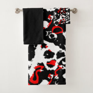 Conjunto De Toalhas Abstrato preto branco e vermelho