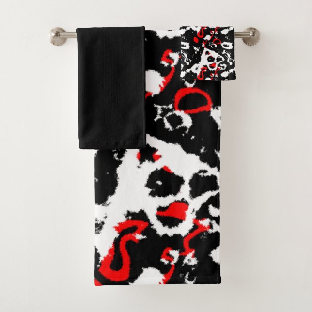 Conjunto De Toalhas Abstrato preto branco e vermelho (Insitu)