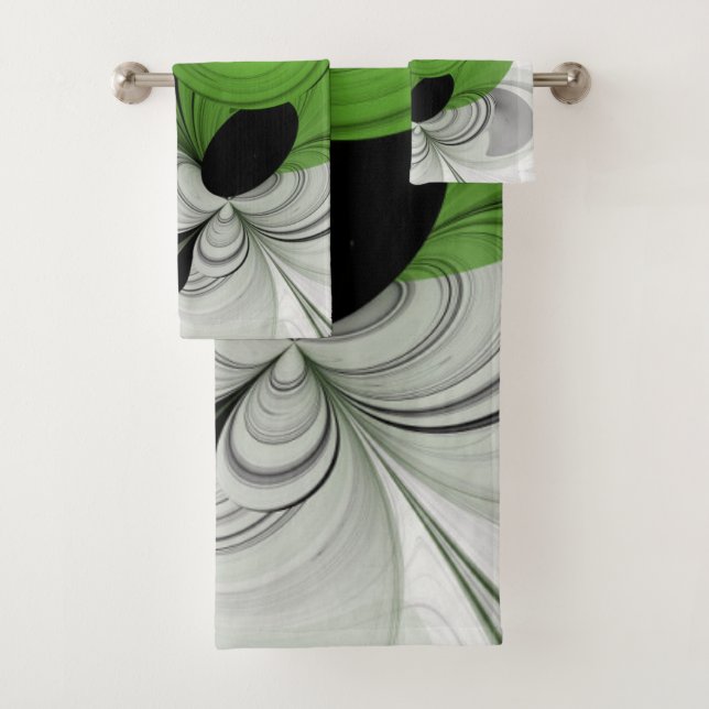 Conjunto De Toalhas Abstrato preto e branco com arte frontal verde (Insitu)