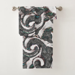Conjunto De Toalhas Abstrato preto e branco com detalhes coloridos ou