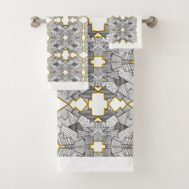 Conjunto De Toalhas Abstrato preto e branco com realces Dourados