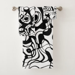 Conjunto De Toalhas Abstrato preto e branco marmoreado