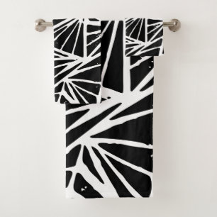 Conjunto De Toalhas Abstrato preto e branco triângulos Lino Impressão