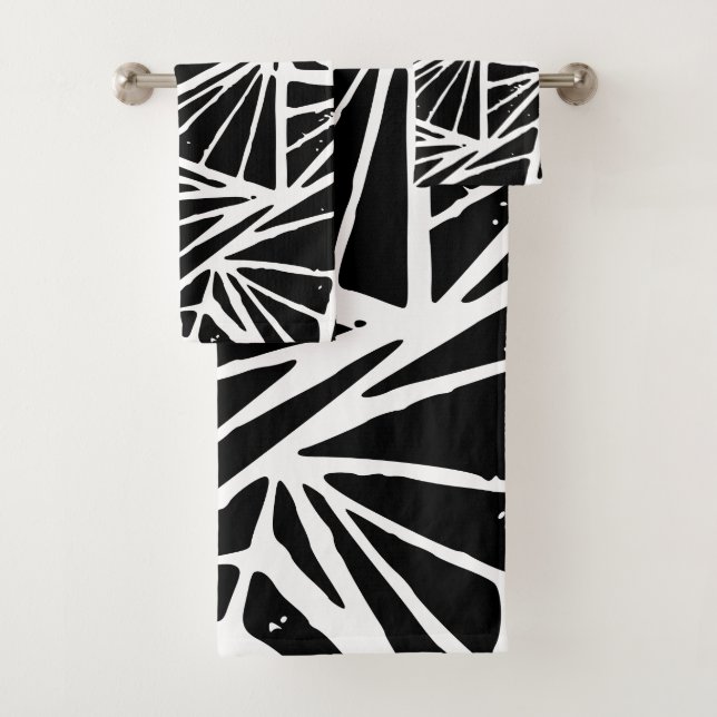 Conjunto De Toalhas Abstrato preto e branco triângulos Lino Impressão (Insitu)